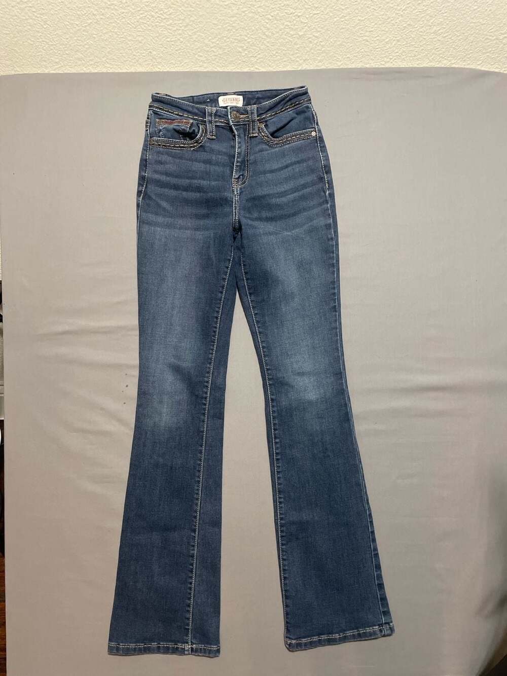 Shyanne Women's Mid-Rise Bootcut Jeans with Aztec Embroidered Pocket Detail - Picture 1 of 8